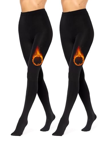 Merry Style 2er Pack Thermo Strumpfhose Damen Winter gefütterte Strumpfhose Damen wärme Tights Thermostrumpfhose Strumpfhosen Winter Thermo Leggings Outdoor MS-ATX-442 (Schwarz/Schwarz, M-L) von Merry Style