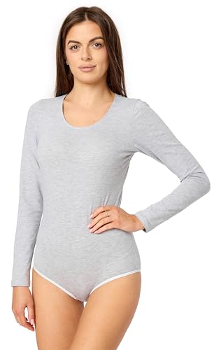 Merry Style Body Damen Langarm Bodysuit aus Baumwolle Bequeme Body Damen Elegant BD900 (Hellmelange, M) von Merry Style