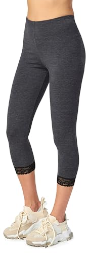 Merry Style Damen 3/4 Capri Leggings aus Baumwolle mit Spitze MS10-224 (Dunkelmelange/Schwarz, M) von Merry Style