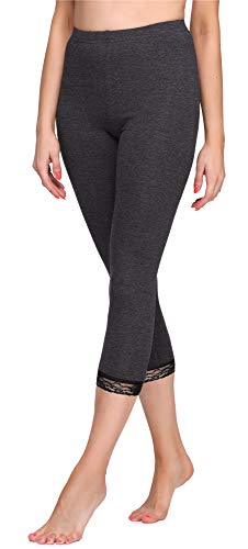 Merry Style Damen 3/4 Capri Leggings aus Baumwolle mit Spitze MS10-224 (Dunkelmelange/Schwarz, XL) von Merry Style