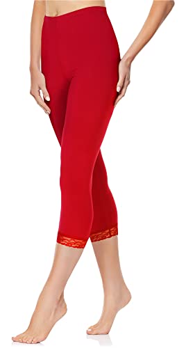 Merry Style Damen 3/4 Capri Leggings aus Baumwolle mit Spitze MS10-224 (Rot, L) von Merry Style