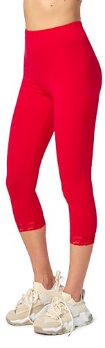 Merry Style Damen 3/4 Capri Leggings aus Baumwolle mit Spitze MS10-224 (Rot, M) von Merry Style