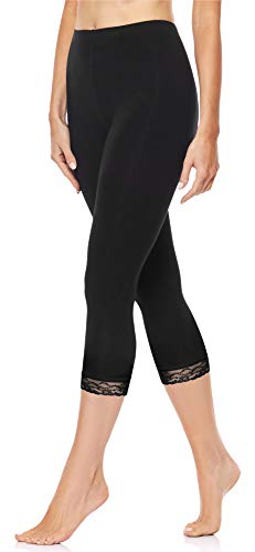 Merry Style Damen 3/4 Capri Leggings aus Baumwolle mit Spitze MS10-224 (Schwarz, L) von Merry Style