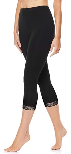 Merry Style Damen 3/4 Capri Leggings aus Baumwolle mit Spitze MS10-224 (Schwarz, 3XL) von Merry Style