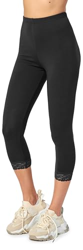 Merry Style Damen 3/4 Capri Leggings aus Baumwolle mit Spitze MS10-224 (Schwarz, 4XL) von Merry Style