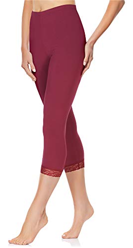 Merry Style Damen 3/4 Capri Leggings aus Baumwolle mit Spitze MS10-224 (Weinrot, M) von Merry Style