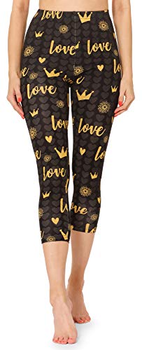 Merry Style Damen 3/4 Capri Leggings mit Allover Print Muster bunt MS10-411(Graphite/Liebe und Krone,S) von Merry Style