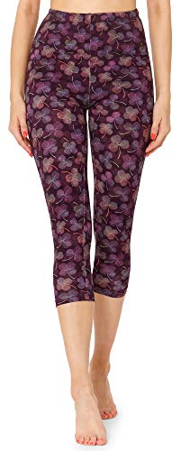 Merry Style Damen 3/4 Capri Leggings mit Allover Print Muster bunt MS10-411(Lila/Klee,XS) von Merry Style