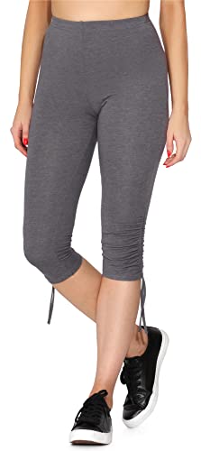 Merry Style Damen 3/4 Freizeithose mit Raffung Caprihose Sporthose aus Baumwolle MS10-380 (Dunkelmelange, L) von Merry Style