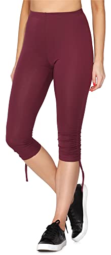 Merry Style Damen 3/4 Freizeithose mit Raffung Caprihose Sporthose aus Baumwolle MS10-380 (Weinrot, L) von Merry Style