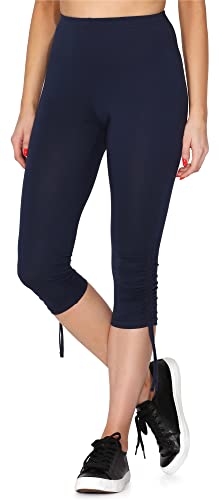 Merry Style Damen 3/4 Freizeithose mit Raffung Caprihose Sporthose aus Baumwolle MS10-380 (Marineblau, L) von Merry Style