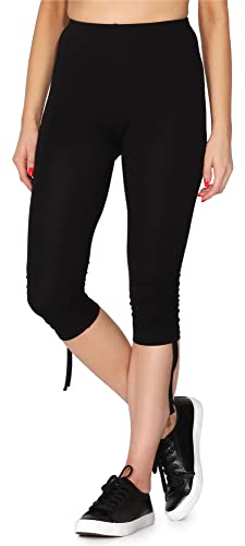 Merry Style Damen 3/4 Freizeithose mit Raffung Caprihose Sporthose aus Baumwolle MS10-380 (Schwarz, L) von Merry Style