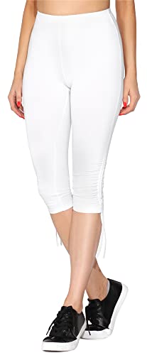 Merry Style Damen 3/4 Freizeithose mit Raffung Caprihose Sporthose aus Baumwolle MS10-380 (Weiß, L) von Merry Style