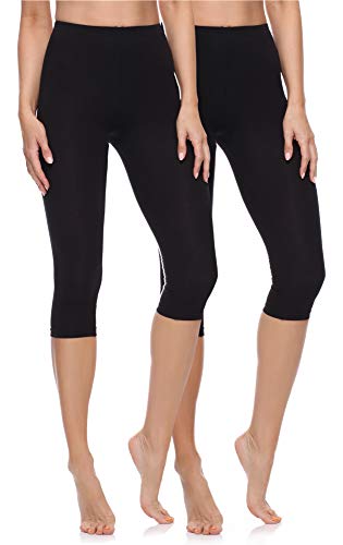 Merry Style Damen 3/4 Leggings Fitnesshose aus Baumwolle 2 Pack MS10-199 (Schwarz/Schwarz, S) von Merry Style