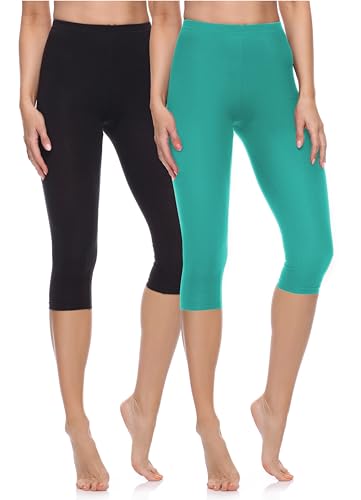 Merry Style Damen 3/4 Leggings Fitnesshose aus Baumwolle 2 Pack MS10-199 (Schwarz/Dunkeltürkis, L) von Merry Style