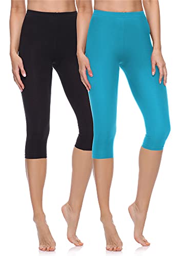 Merry Style Damen 3/4 Leggings Fitnesshose aus Baumwolle 2 Pack MS10-199 (Schwarz/Dunkeltürkis, XL) von Merry Style