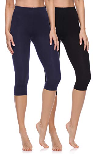 Merry Style Damen 3/4 Leggings Fitnesshose aus Baumwolle 2 Pack MS10-199 (Schwarz/Marine, L) von Merry Style