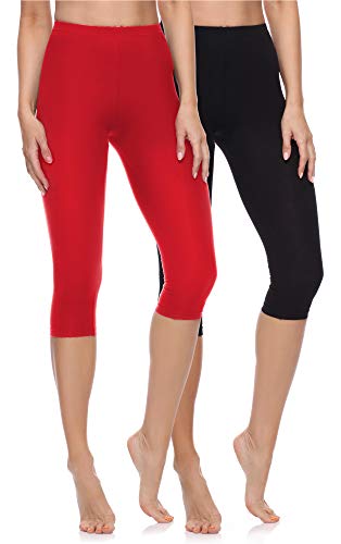 Merry Style Damen 3/4 Leggings Fitnesshose aus Baumwolle 2 Pack MS10-199 (Schwarz/Rot, M) von Merry Style