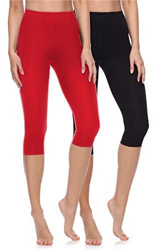 Merry Style Damen 3/4 Leggings Fitnesshose aus Baumwolle 2 Pack MS10-199 (Schwarz/Rot, XL) von Merry Style