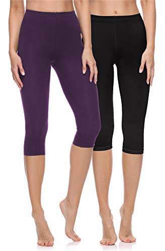 Merry Style Damen 3/4 Leggings Fitnesshose aus Baumwolle 2 Pack MS10-199 (Schwarz/Violett, L) von Merry Style