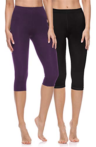 Merry Style Damen 3/4 Leggings Fitnesshose aus Baumwolle 2 Pack MS10-199 (Schwarz/Violett, XL) von Merry Style