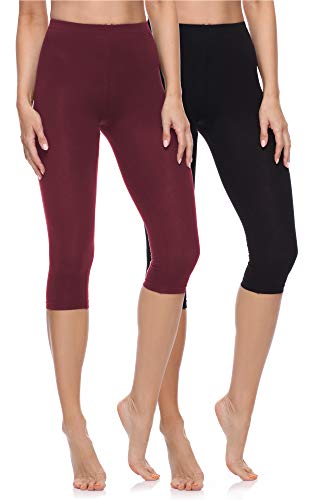 Merry Style Damen 3/4 Leggings Fitnesshose aus Baumwolle 2 Pack MS10-199 (Schwarz/Weinrot, M) von Merry Style