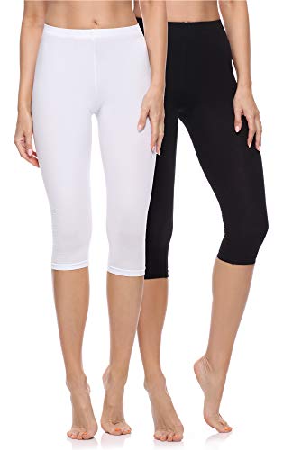 Merry Style Damen 3/4 Leggings Fitnesshose aus Baumwolle 2 Pack MS10-199 (Schwarz/Weiß, S) von Merry Style