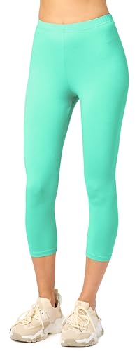 Merry Style Damen Leggings 3/4 aus Baumwolle mit Stretch – Leichte Capri Leggings Damen aus atmungsaktiver, elastischer Baumwolle, ideal für Yoga Sport Freizeit Reisen MS10-199 (Minze,S) von Merry Style
