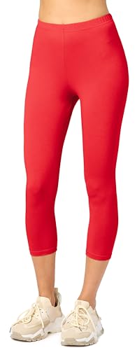 Merry Style Damen Leggings 3/4 aus Baumwolle mit Stretch – Leichte Capri Leggings Damen aus atmungsaktiver, elastischer Baumwolle, ideal für Yoga Sport Freizeit Reisen MS10-199 (Rot, 3XL) von Merry Style