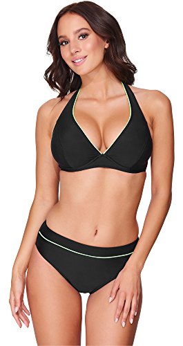 Merry Style Damen Bikini Set 74RN24 (Schwarz/Grün, Cup 90 B/Unterteil 44) von Merry Style