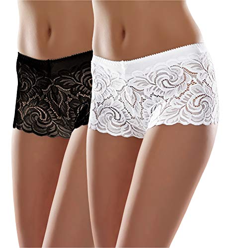 Merry Style Damen Panty aus Spitze Mit Muster Blumen Unterhosen MSGAB52 ((2Pack) Schwarz/Weiß, 40 (Herstellergröße: L)) von Merry Style