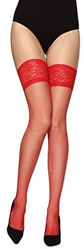 Merry Style Damen Halterlose Netzstrümpfe MSSS003 (Rot, XS/S (32-38)) von Merry Style