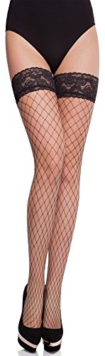 Merry Style Damen Halterlose Netzstrümpfe MSSS003 (Schwarz-2, M/L (40-44)) von Merry Style