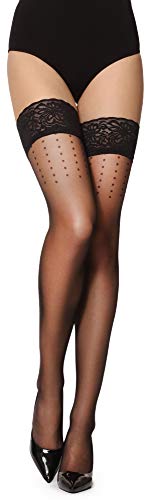 Merry Style Damen Halterlose Strümpfe mit Muster 20 DEN GI1109 (Schwarz, XS-S) von Merry Style