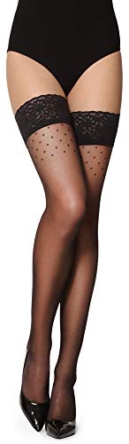 Merry Style Damen Halterlose Strümpfe mit Muster 20 DEN (Schwarz, M-L) von Merry Style