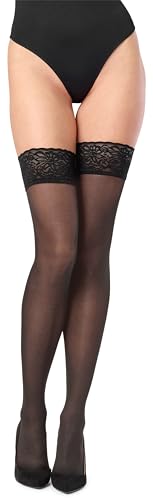Merry Style Damen Halterlose Strümpfe mit Spitze 15 DEN MSSS005 (Nero, M/L (40-44)) von Merry Style