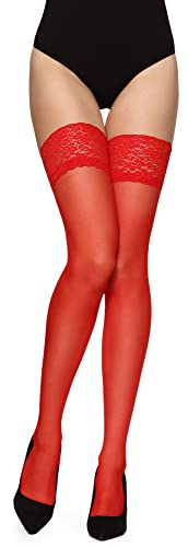 Merry Style Damen Halterlose Strümpfe mit Spitze 15 DEN MSSS005 (Rot, M/L (40-44)) von Merry Style