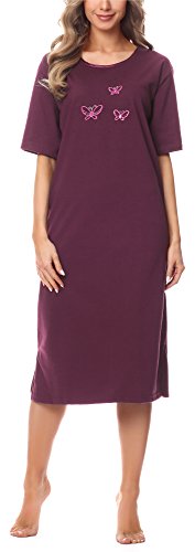 Merry Style Damen Kurzarm Nachthemd 91LW1 (Aubergine (Kurzarm), 44 (Herstellergröße: XXL)) von Merry Style
