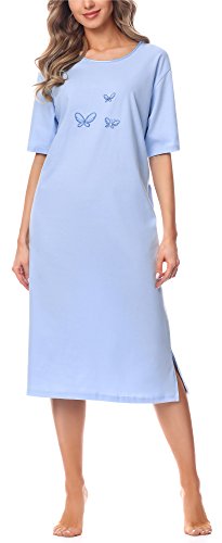Merry Style Damen Kurzarm Nachthemd 91LW1 (Blau (Kurzarm), 46 (Herstellergröße: XXXL)) von Merry Style