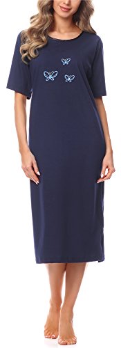 Merry Style Damen Kurzarm Nachthemd 91LW1 (Dunkelblau (Kurzarm), 44 (Herstellergröße: XXL)) von Merry Style