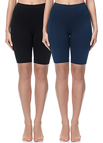 Merry Style Damen Sport Leggings kurz Sportleggings Radlerhose Sporthose aus Baumwolle 2 Pack MS10-200 (Schwarz/Marineblau(2Pack), M) von Merry Style