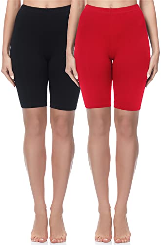 Merry Style Damen Sport Leggings kurz Sportleggings Radlerhose Sporthose aus Baumwolle 2 Pack MS10-200 (Schwarz/Rot(2Pack), XL) von Merry Style