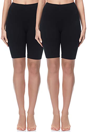 Merry Style Damen Sport Leggings kurz Sportleggings Radlerhose Sporthose aus Baumwolle 2 Pack MS10-200 (Schwarz/Schwarz(2Pack), L) von Merry Style