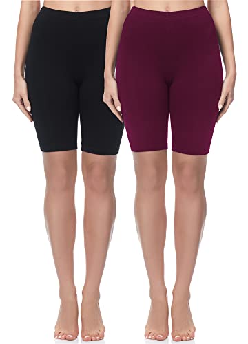 Merry Style Damen Sport Leggings kurz Sportleggings Radlerhose Sporthose aus Baumwolle 2 Pack MS10-200 (Schwarz/Weinrot(2Pack), M) von Merry Style