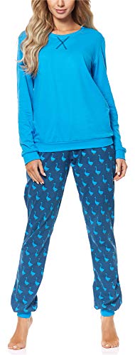 Merry Style Damen Lang Zweiteiliger Schlafanzug aus Baumwolle Pyjama Set Winter MS10-168 (Blau Gans, L) von Merry Style