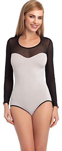 Merry Style Damen Langarm Body Langarmshirt Langarmbody Rundhals Bodysuit VBD15 (Hellgrau/Schwarz, S) von Merry Style