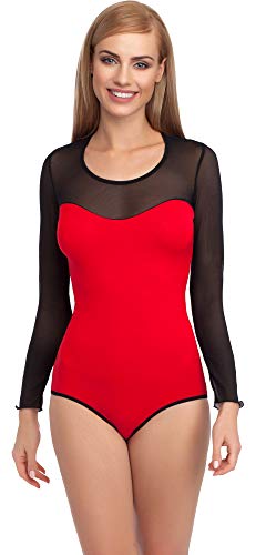 Merry Style Damen Langarm Body Langarmshirt Langarmbody Rundhals Bodysuit VBD15 (Rot/Schwarz, M) von Merry Style