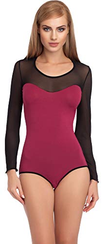 Merry Style Damen Langarm Body Langarmshirt Langarmbody Rundhals Bodysuit VBD15 (Violett/Schwarz, L) von Merry Style