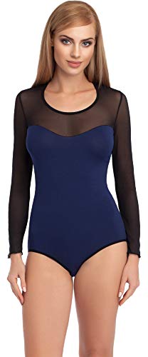 Merry Style Damen Langarm Body Langarmshirt Langarmbody Rundhals Bodysuit VBD15 (Dunkelblau/Schwarz, L) von Merry Style