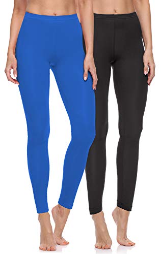 Merry Style Damen Lange Leggings aus Baumwolle 2 Pack MS10-198 (Schwarz/Kobalt, S) von Merry Style